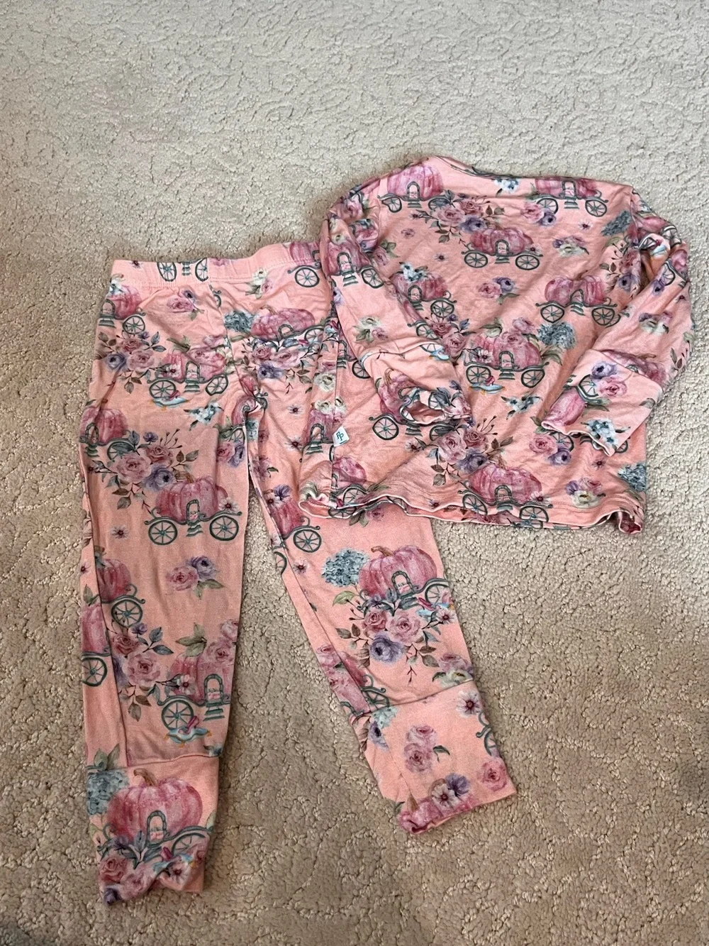 Posh Peanut Long Sleeve Pajama Set “Pumpkin Carriage Floral Print Size 2T EC - Picture 6 of 6
